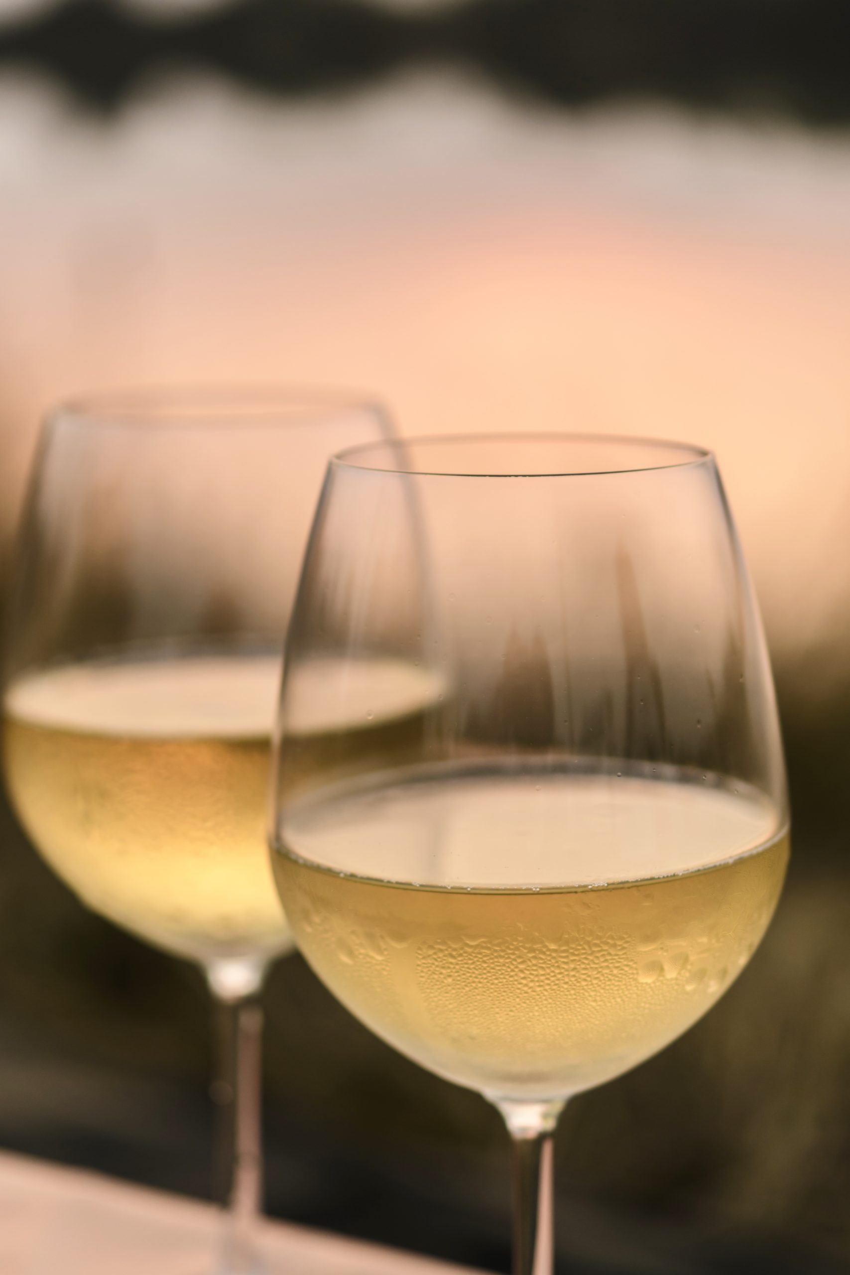 A romantic dinner in summer on a beach at sunset with two glasse